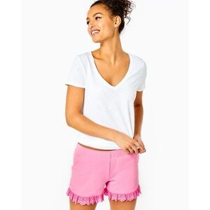 Lilly Pulitzer Kylar Ruffle Knit Short Eyelet Embroidered (Medium)
